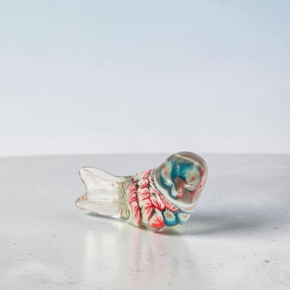 Murano Millefiori Glass Bird Figurine Miniature Paperweight Red Blue White